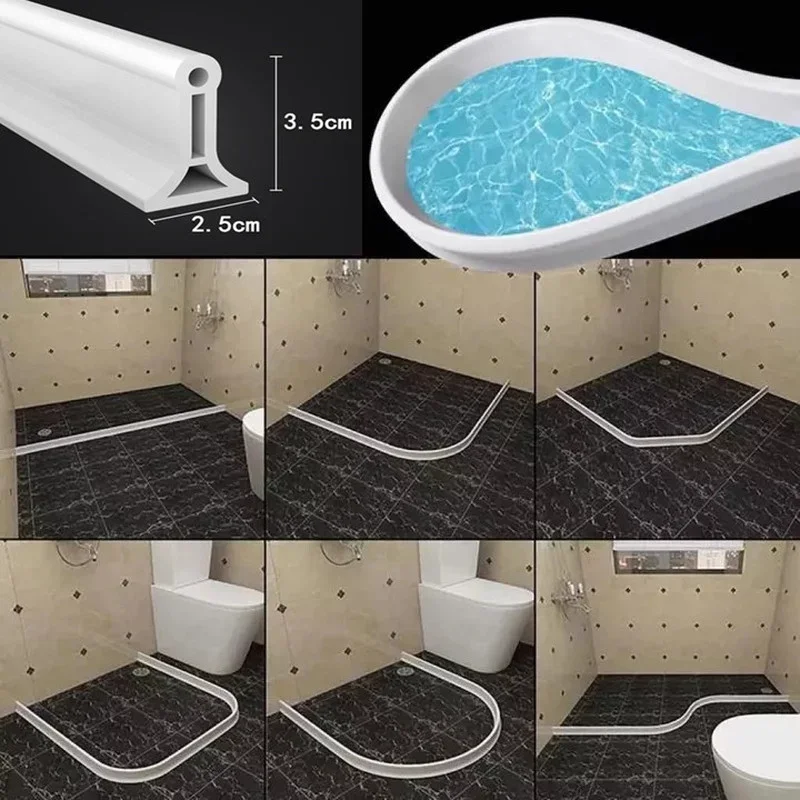 New Silicone Water Stopper Toilet Bathroom Water Retaining Strips Shower Room Wet Dry Separation blocker Water Dam Flood Barrier