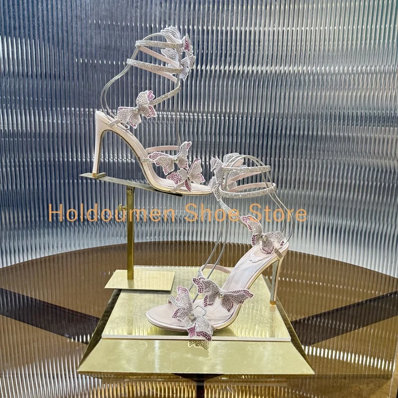 رائعة دليل حجر الراين ثلاثية الأبعاد فراشة ديكور الكاحل الأفعى على شكل التفاف حزام الصنادل الصيف حفلة اللمحة تو خنجر فستان صندل #2