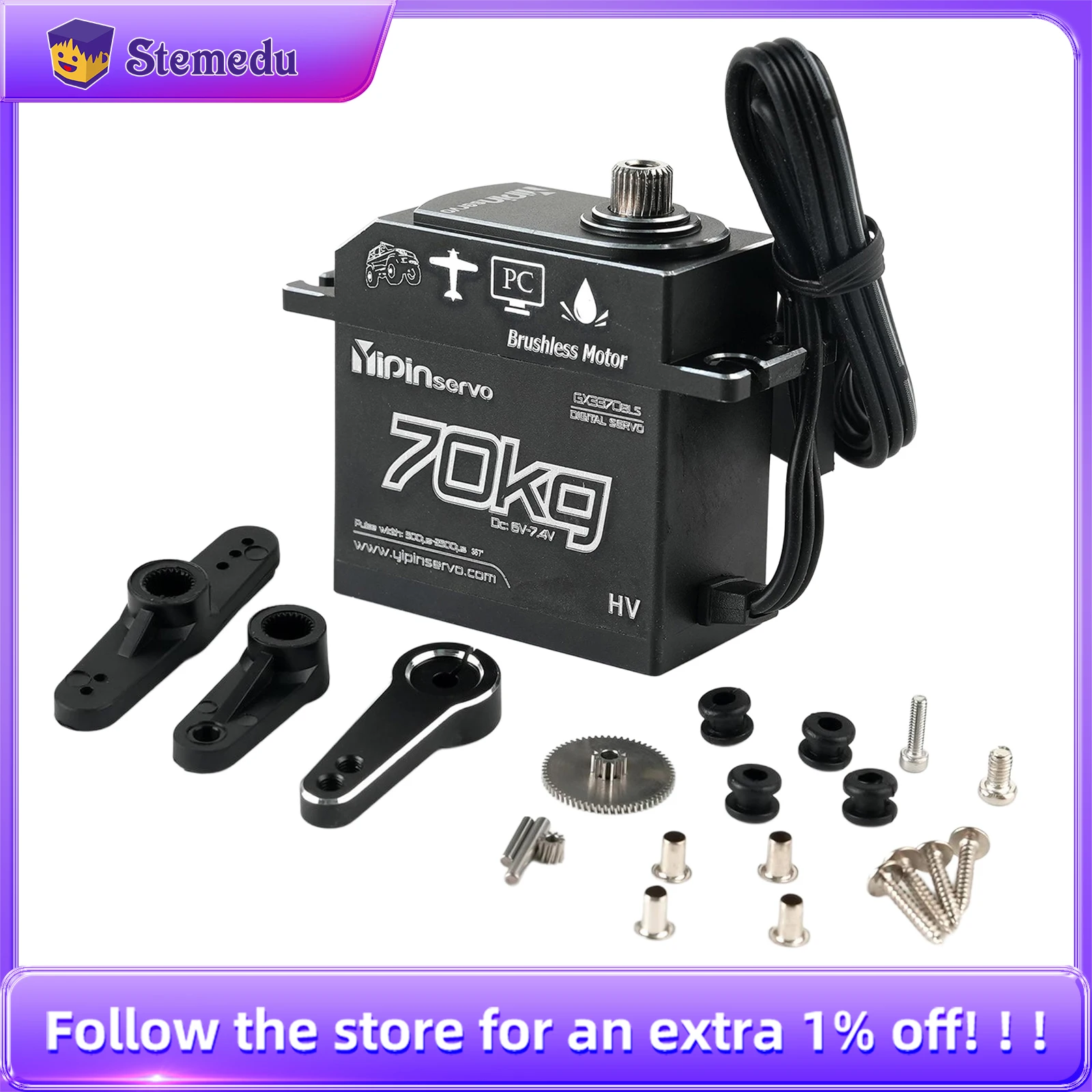 

70kg Digital Brushless Motor Servo Waterproof 180/270/357/360 Angle Full Metal Gear For RC 1/10 1/8 Traxxas TRX4 Axial SCX10 Car