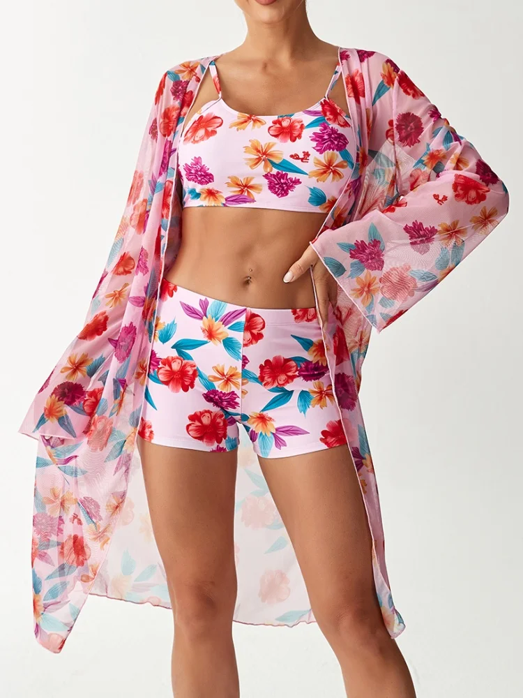 بيكيني النساء ملابس السباحة 2026 طباعة حبال البيكينيات مجموعة مثير عالية الخصر ملابس الصيف طويلة الأكمام شبكة الشاطئ ثوب السباحة الإناث #5