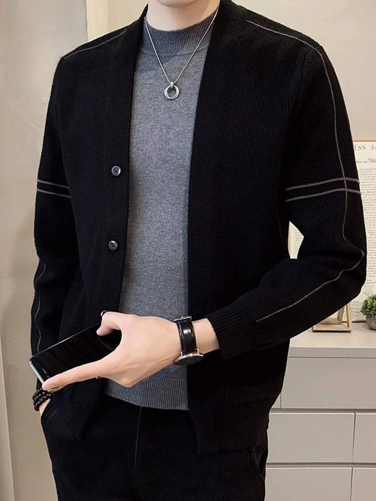 

Knitted Cardigan Sweater Men's Casual Sle Winter New Faion Trendy Long Sve V-Ne Color Loose Fit Coat