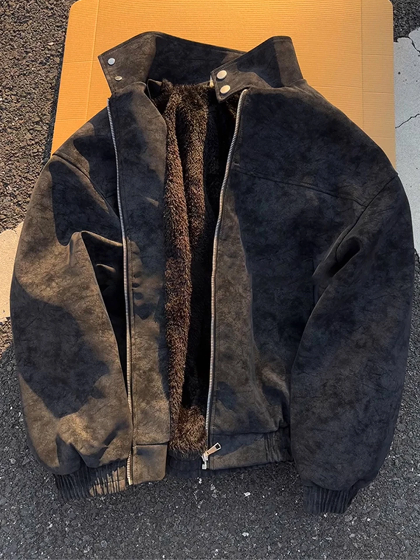 

Bla Lamb Velvet Dyed Jaet Men's Autumn Winter Warm Cotton Workwear Jaet Loose Fit Long Sve Zipper Closure Color