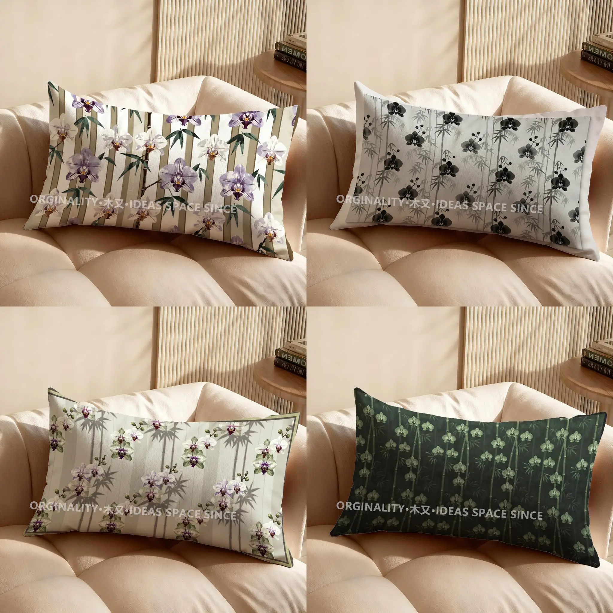 

Подушка с 2D-принтом орхидей и бамбука, подходит для дивана, спальни, автомобиля, прямоугольная подушка для спины, чехол для подушки