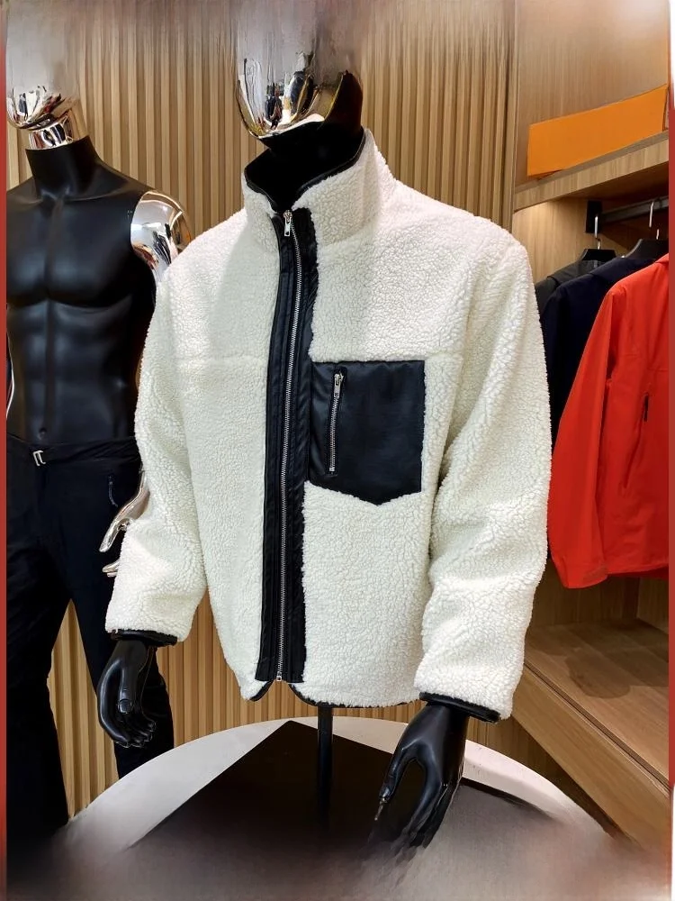 

Heavyweight New Men's Outdoor Jaet Lamb Velvet Patchwork Collar Autumn Winter Faion Stand Fit Zipper Closure Long Sve
