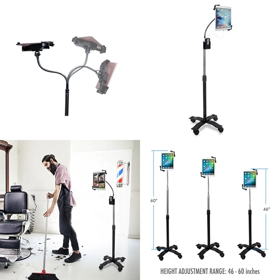 

Gooseneck Floor Stand – Adjustable Gooseneck with Swivel Casters for iPad 7th/ 8th/ 9th Gen 10.2”, iPad Air 4, 12.9”, Surface Pro, Zebra & Other 7-13” Tablets (PAD-CGS)