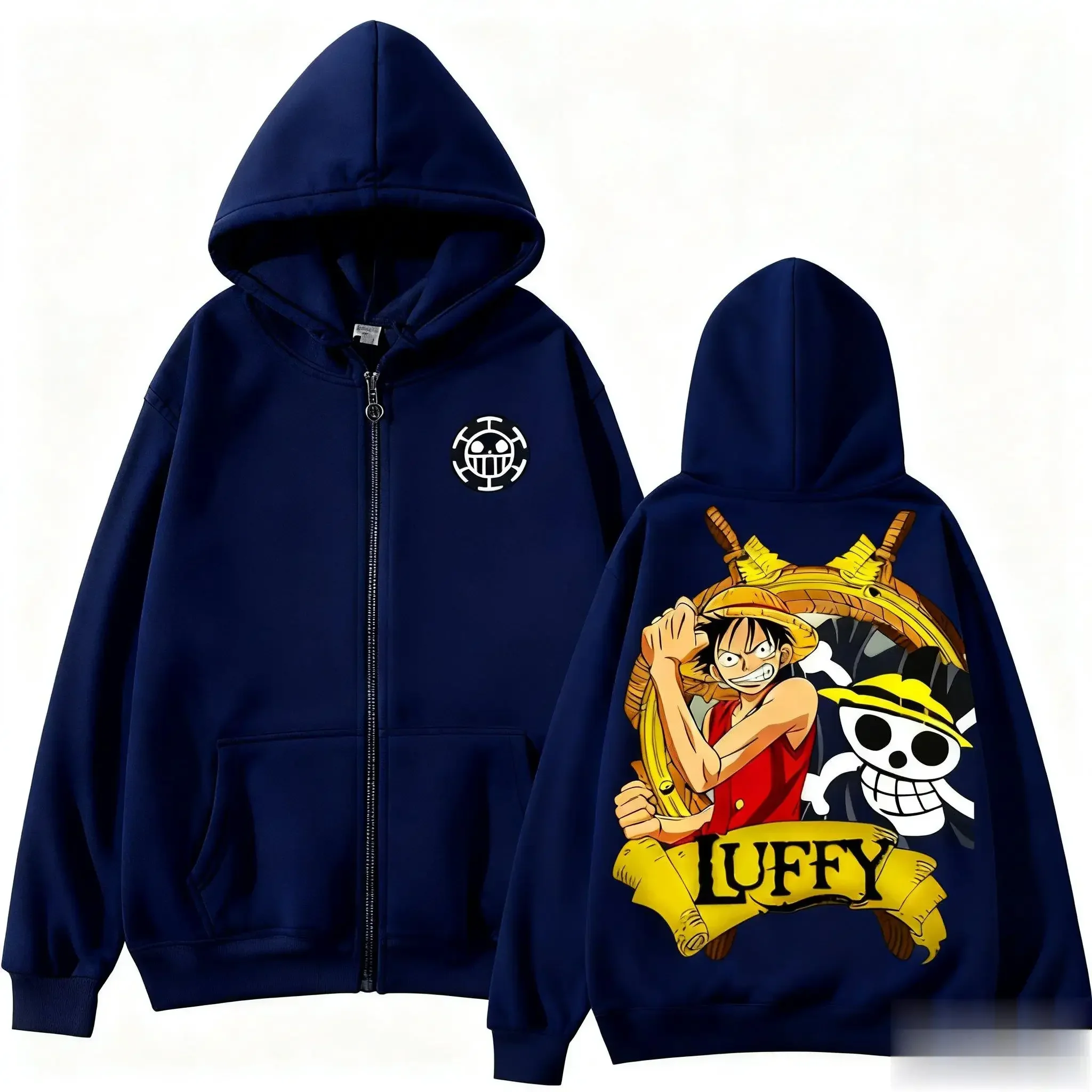 

2026 New One Piece Luffy Zipper Hoodie Women Men Anime Print Oversized Jacket Sweatshirt winter Trendy Streetwear Casual Top