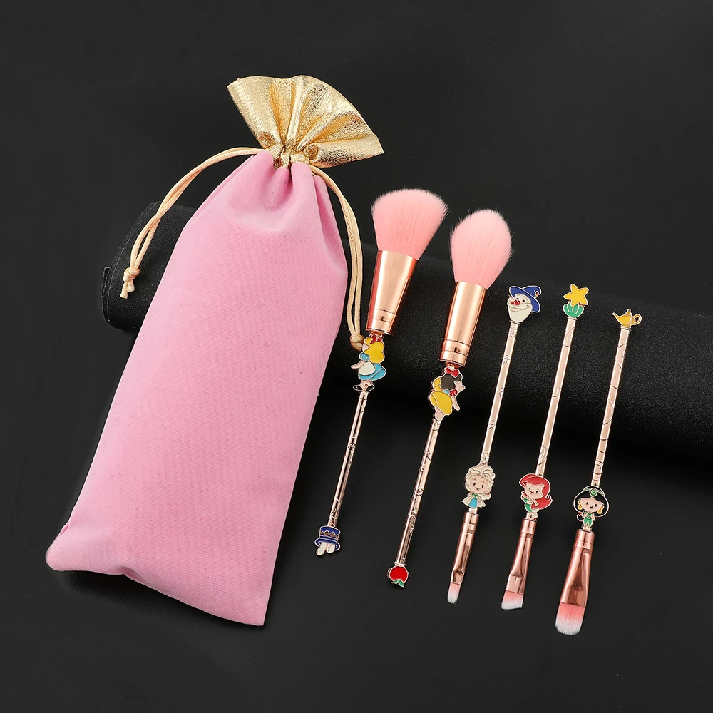 5pcs Princess Snow White Aisha Cinderella Makeup Brush Sets Cosmetics Beauty Tools For Girls Cosplay Gift With Bag