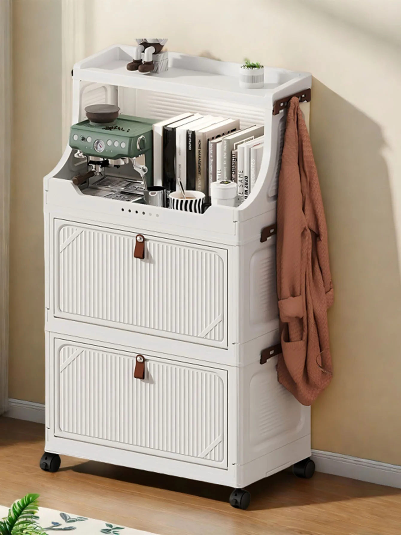 MultiLayer Floor Standing Storage Cabinet Foldable Lid Plastic Bathroom Living Room Organizer Bedside Cabinet Miscellaneous Item
