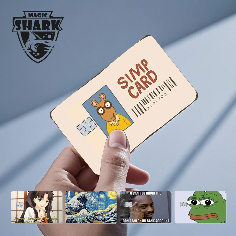 Magic Shark Cute Cat Anime Cartoon Meme Fog Wave Shockproof PVC 3M Sticker Film Skin Cover for Debit Credit Card