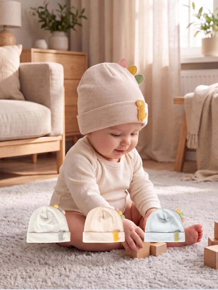 Infant Cap Dinosaur-Shaped Cotton Soft Warm Knitted Baby Beanie Hat, Full-Month Baby Photography Prop for All Seasons