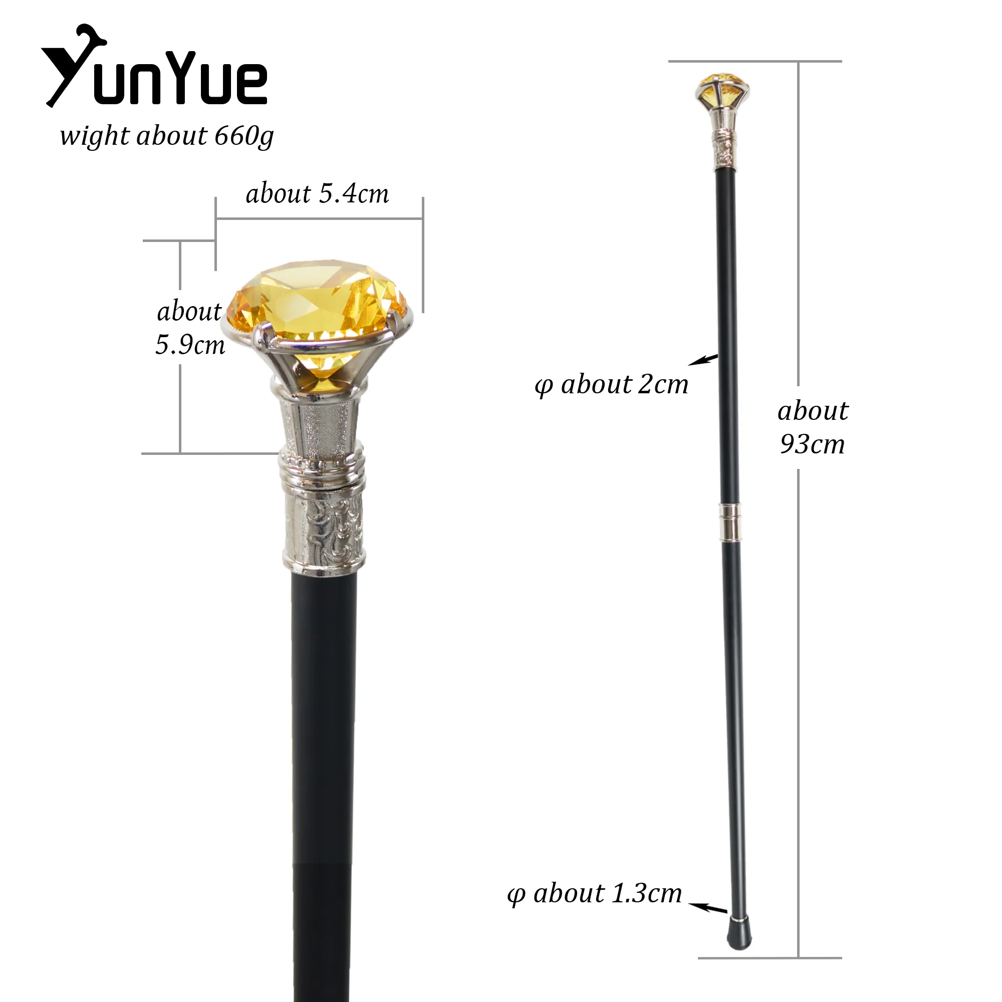 White Yellow Diamond Type Walking Cane Gentleman Elegant Fashion Decorative Walking Stick Vintage Cosplay Crosier Knob Sceptre