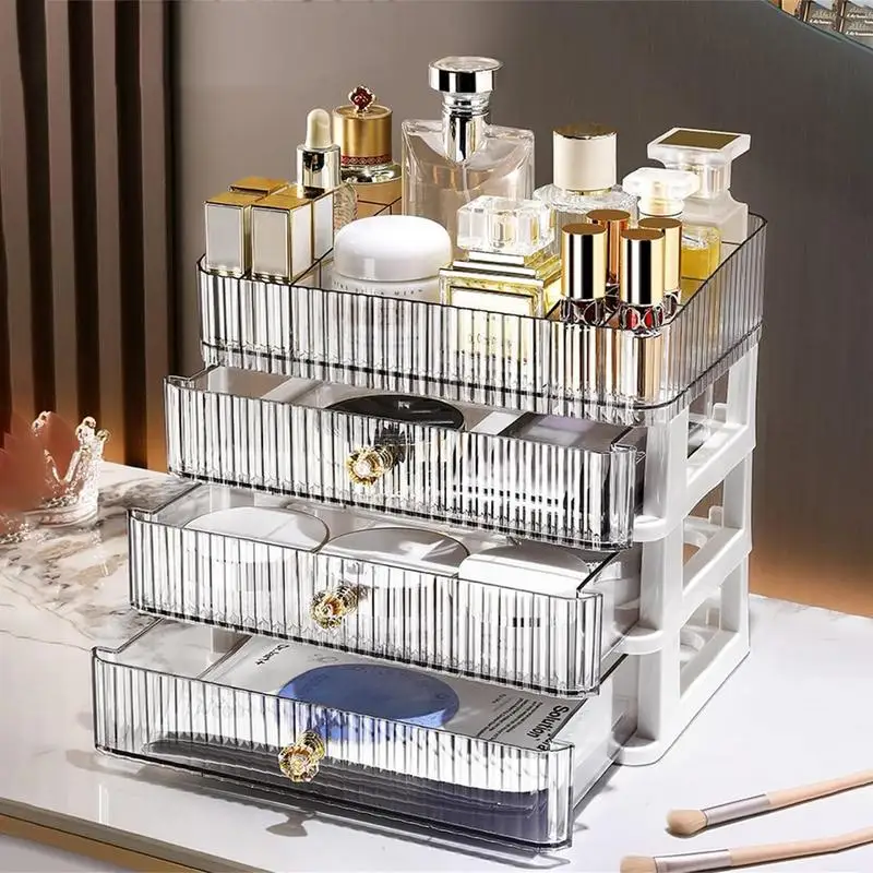 Makeup Holders And Organizers With 3 Drawers Countertop Clear Organizer For Cosmetics Vanity Holder For Lipstick Brushes Lotions