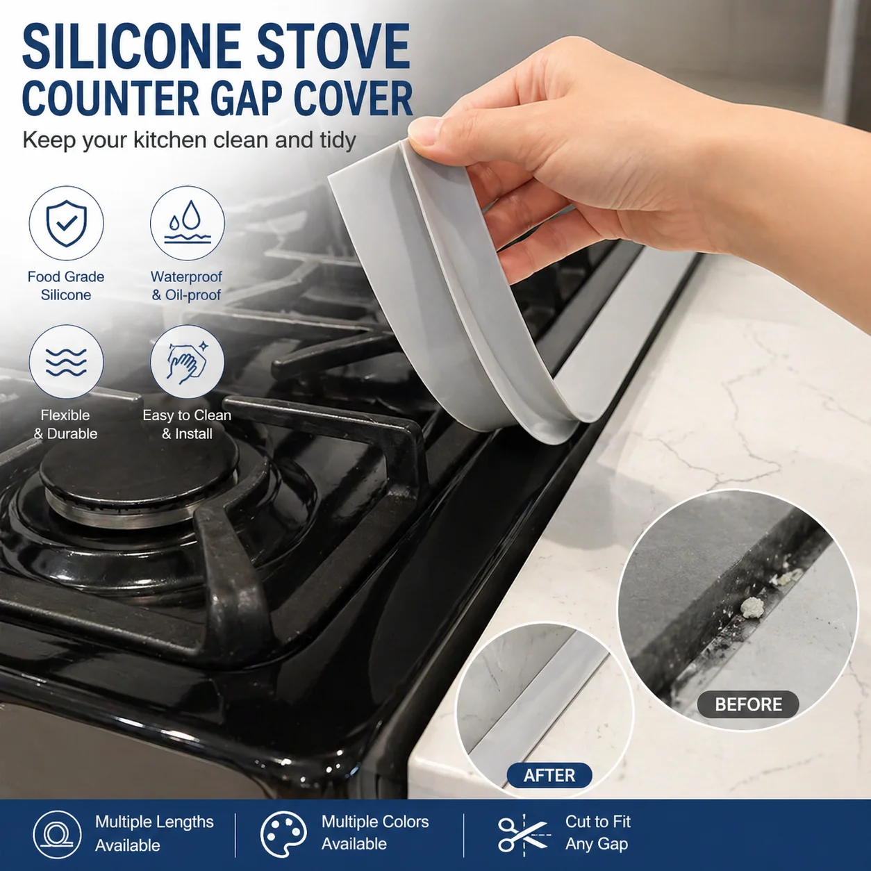 Silicone Gap Strip, Kitchen Gas Stove Sealing Strip, Kitchen Anti-Oil Anti-Stain Strip, Silicone Seal Insert Strip