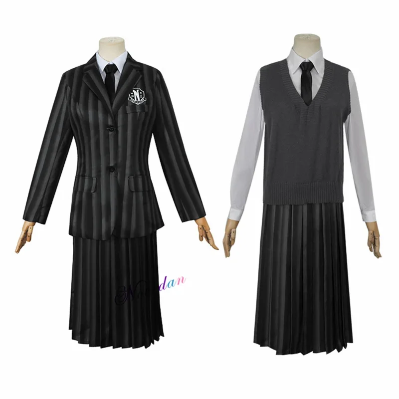 Black Blue Purple Wednesday Addams Nevermore Academy Uniform Cosplay Costume Family Outfit Full Set Suit Jacket Vest Dress