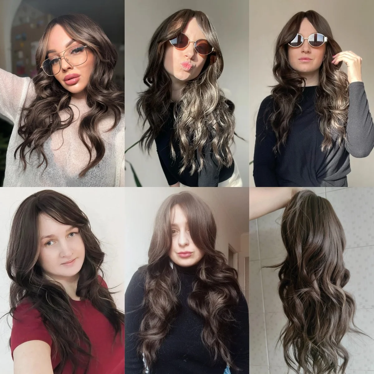 EASIHAIR Long Wavy Brown Synthetic Wigs for Women Dark Brown Wigs With Side Bangs Natural Hair for Daily Use Heat Resistant Wig