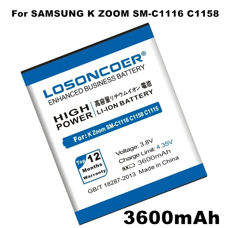 LOSONCOER 3600mAh Battery For Samsung GALAXY K Zoom SM-C1116 C1158 C1115 EB-BC115BBC EB-BC115BBE EB-BC115BBC Battery