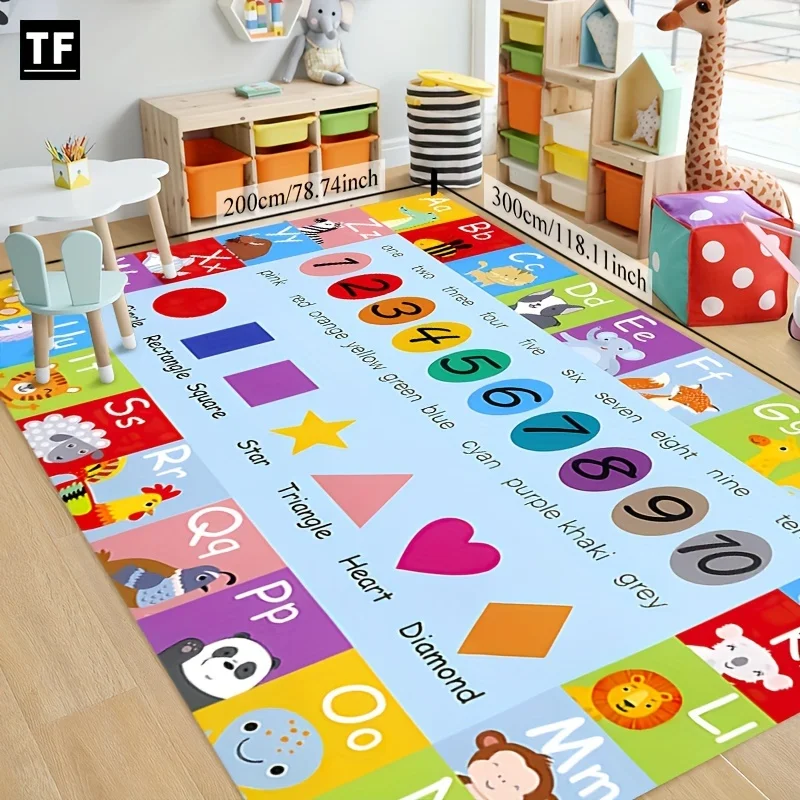 VIKAMA Kids Educational Play Mat Colorful Alphabet Numbers Geometric Cute Animal Print Soft Non‑slip Learning Floor Rug Nursery