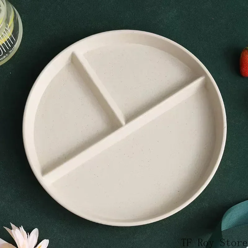 Wheat Straw Dinner Plate Divided Table Plate Fruit Salad Food Tray Dishes Three-compartment Plastic Plate Kitchen Dinnerware