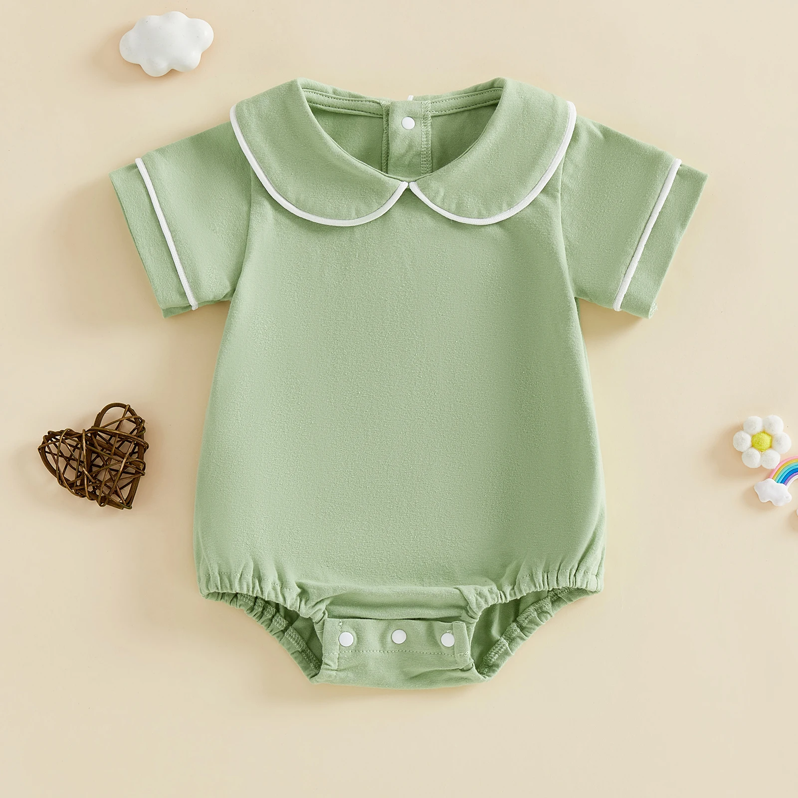 

Летний комбинезон для новорожденных мальчиков и девочек от 0 до 18 месяцев, модный однотонный комбинезон с короткими рукавами и воротником-стойкой