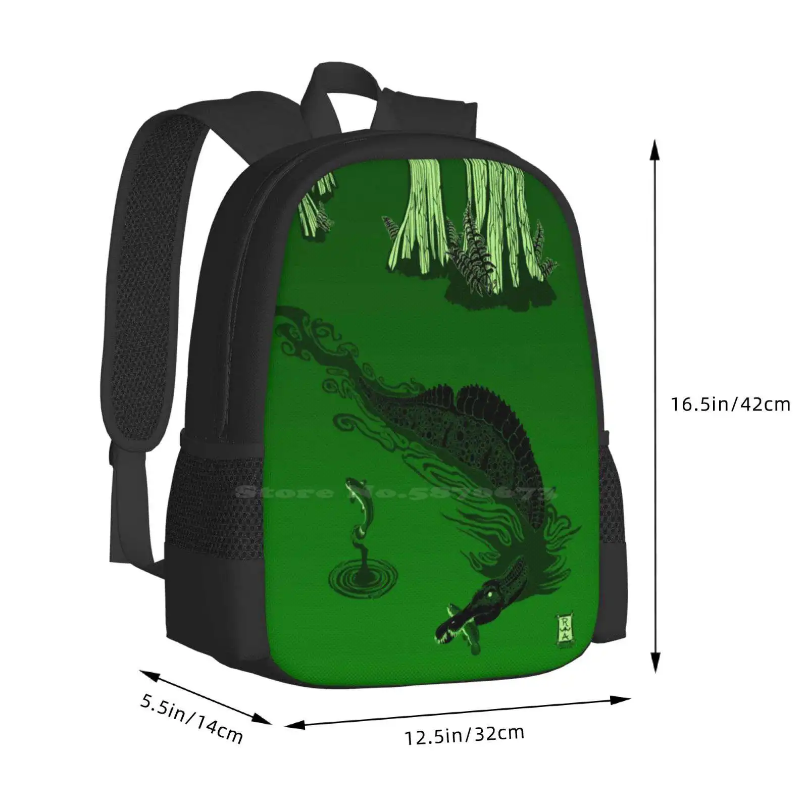 Swamp Dragon Bag Backpack For Men Women Girls Teenage Dinosaur Green Ichthyovenator Dragon Fish Swamp Cypress Cretaceous Retro