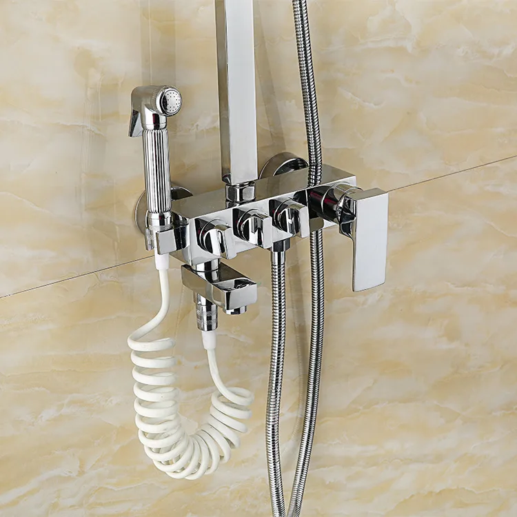 Chrome Thermostatic Shower System 12 Inch Rain Shower Head Brass Hot Cold Mixer Faucet Complete Bathroom Shower Set