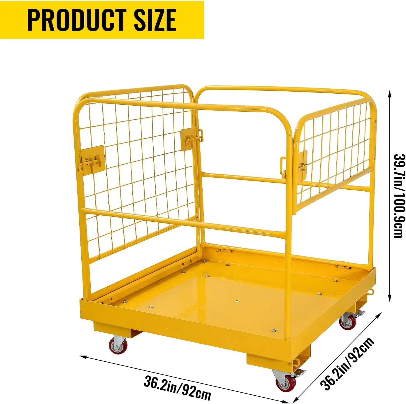 Jaula de seguridad para montacargas de 36 x 36 pulgadas, cesta para hombre con capacidad de 1200 libras, plataforma de trabajo para montacargas plegable con 4 ruedas