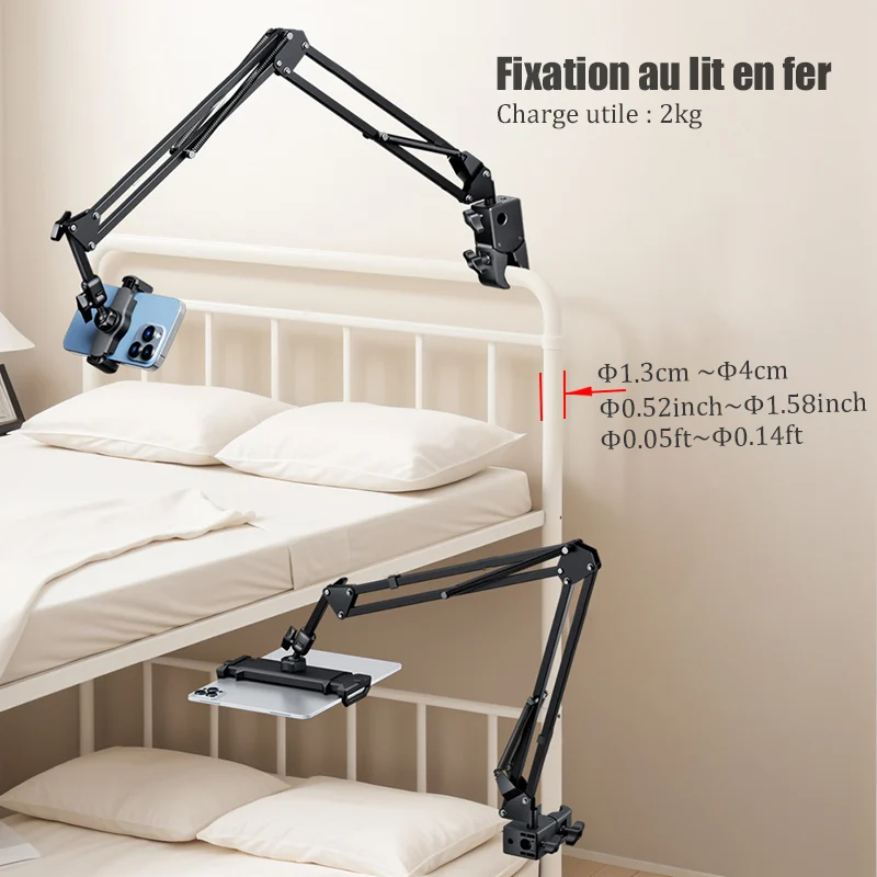 Image 6: BFOLLOW support paresseux pour bureau de lit avec tablette support pour téléphone portable support magnétique Magsafe iPhone bras de flèche flexible
