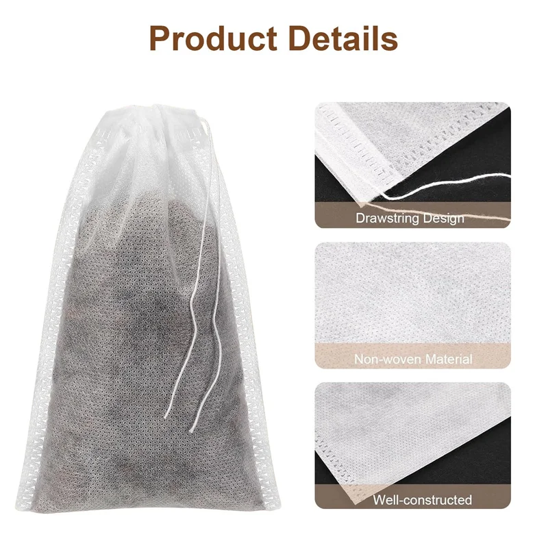 Bolsas de filtro de té desechables, bolsa de té de tela no tejida con cordón, papel de filtro de cocina para café, hierba, té suelto, 100 Uds.
