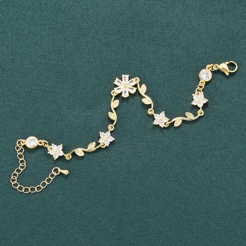 ZHUKOU Flower Vineman Transparent Gemstone Chain Luxury Simple Sweet Accessories Women's Jewellery Bracelet:VL651