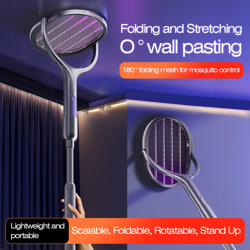 6 in 1 Retractable Mosquito Killer Swatter Racket Electric Fly Trap Bug Lamp Bat for Home House Zapper Insect Extendable Handle view 3