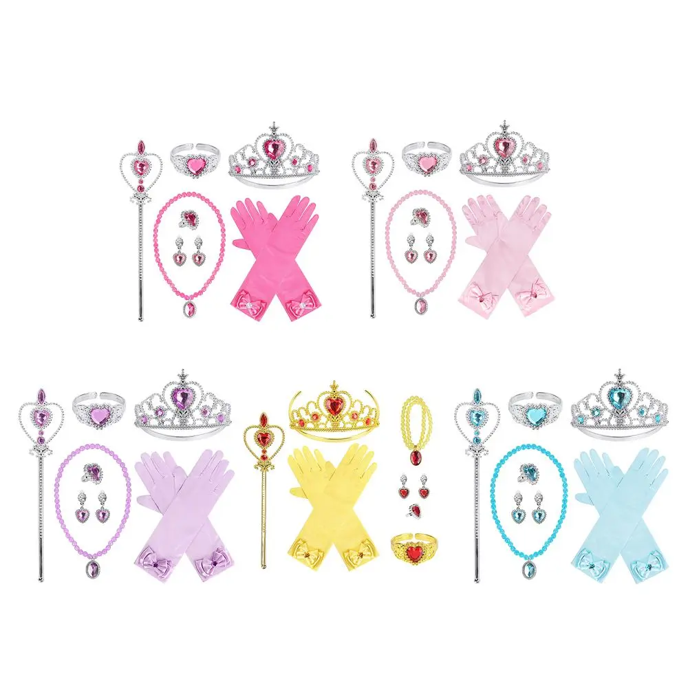 Girl\'s Princess Costume Crown Magic Wand Necklace Earrings Set Hot Pink Crown Magic Wand Necklace and Earring Set Toys