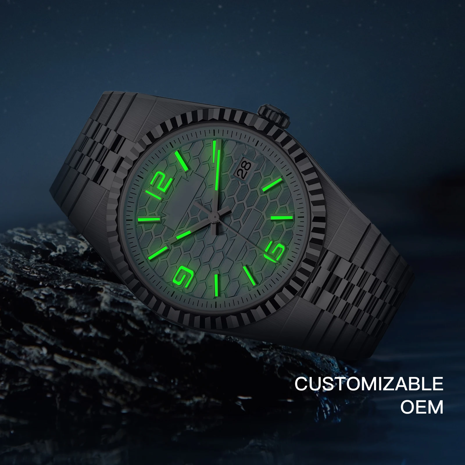 40mm Case Men's Trendy Fashion Automatic Mechanical Watch NH35 Movement Luminous Waterproof Sapphire Glass Stainless Steel Strap