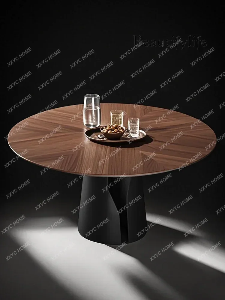 Retro Parquet Solid Wood Travertine Rock Slab Dining Table Round Simplicity High Sense Antique Living Room Home