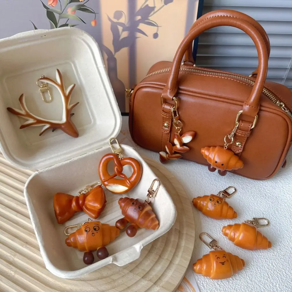Kawaii Bagel Alkaline Bread Pendant Pretzel Keyring Simulated Food Key Chain Car Pendant Keychain Croissant Bag Accessory Gift