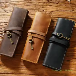 Retro Leather Pencil Wrap Bag Handmade Pen Bag Multi-functional Pencil Roll Bag Pen Holder Case for Student Artists Writers