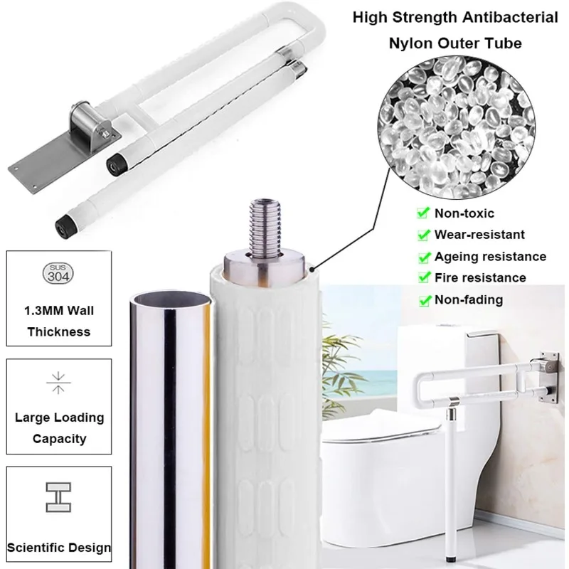 Foldable Toilet Grab Bar 304 Stainless Steel Shower Handrails Anti Slip Bathroom Seat Support Bar Flip-Up Bathtub Grab Arm