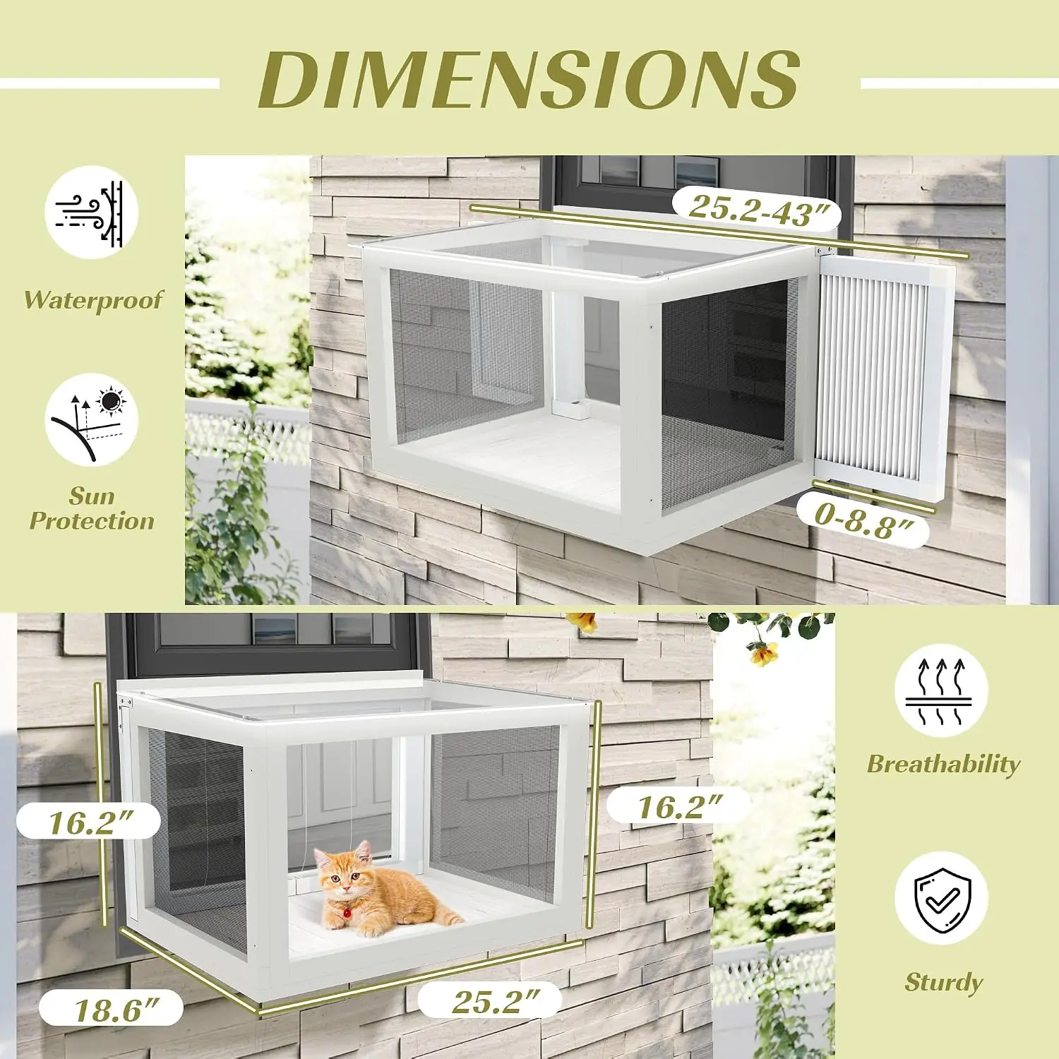 Mesh Cat Window Box, Outdoor Enclosure with Door & Transparent Top for Indoor Cats Sunbathing Napping Playing, Customized