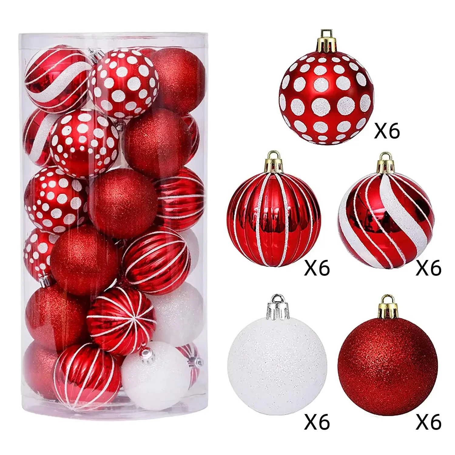 

Holiday Glitter 30-Count 60mm Shatterproof Christmas Ball Ornaments with Hooks Festive Wedding Hanging Ornaments Tree Decoration