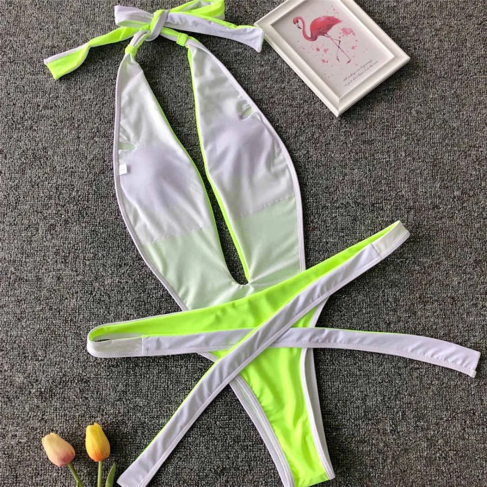 2026 Neon-Grüner Damen-Badeanzug, High-Cut, Rückenfrei, Einteiliger Badeanzug, Sexy Neckholder-Badeanzug, Monokini V1336G – Detail 26