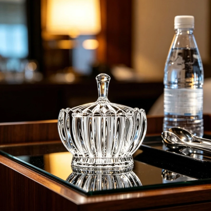 Clear Candy Storage Box Sugar Dish With Lid Crystal Covered Candy Bowl Buffet Container with Wide Opening and See-Through