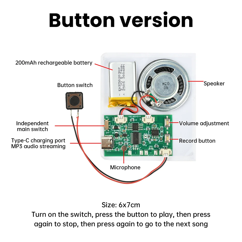 Handmade DIY Recording Playback Module 8M Capacity Type-C Interface Magnetic Light Button Control for Pop-Up Cards Greeting Card