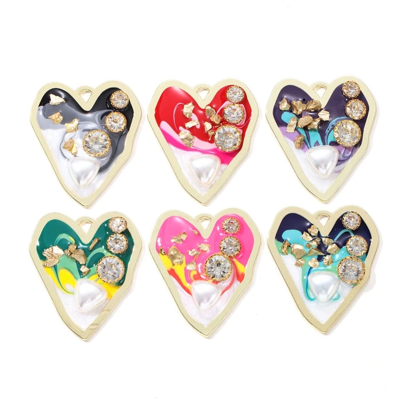 5pcs New Fashion Colorful Heart Enamel Charms Pearl Oil Painting Series Express Love Pendants For Making Handmade DIY Jewelry