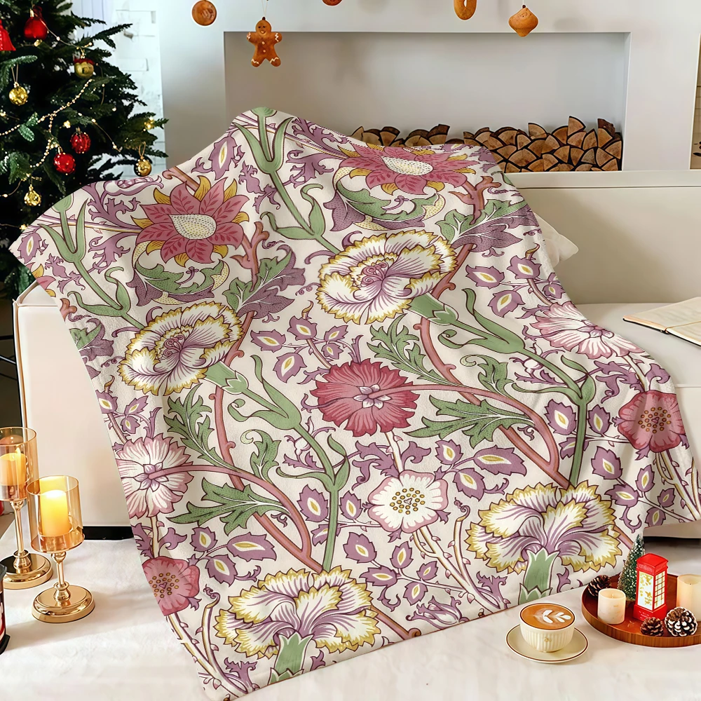 William Morris Purple Pink Floral Flannel Blanket Soft Fuzzy Plush Cozy Warm Throw for Sofa Bed Couch Home Decor