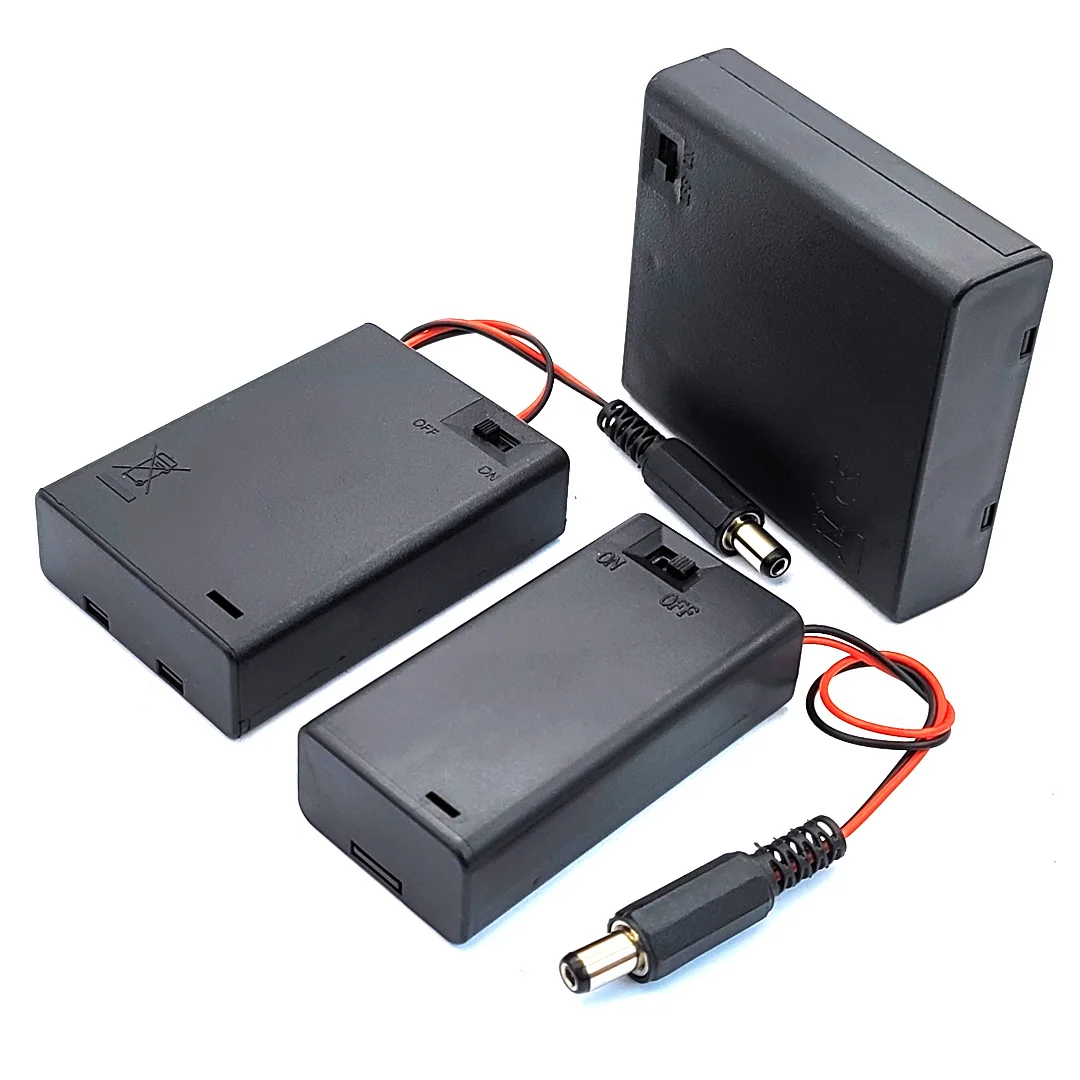 AA Battery Box With Cover And Switch DC 5.5 * 2.1mm Plug AA Battery Holder 2/3/4 Slots AA Battery Case Series Connection