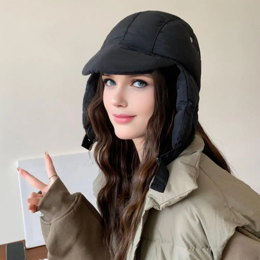 Winter Ear Flap Hat Lei Feng Hat Winter Down Cap Windproof Weather Headwear Adjustable Buckle Solid Color Autumn Outdoor
