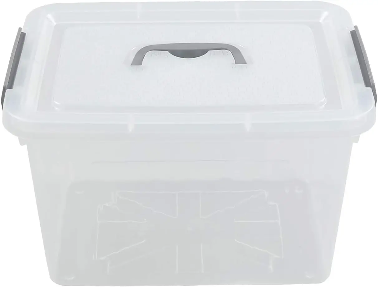 Transparent plastic storage box, 12 quart lockbox with lid, 1 pack