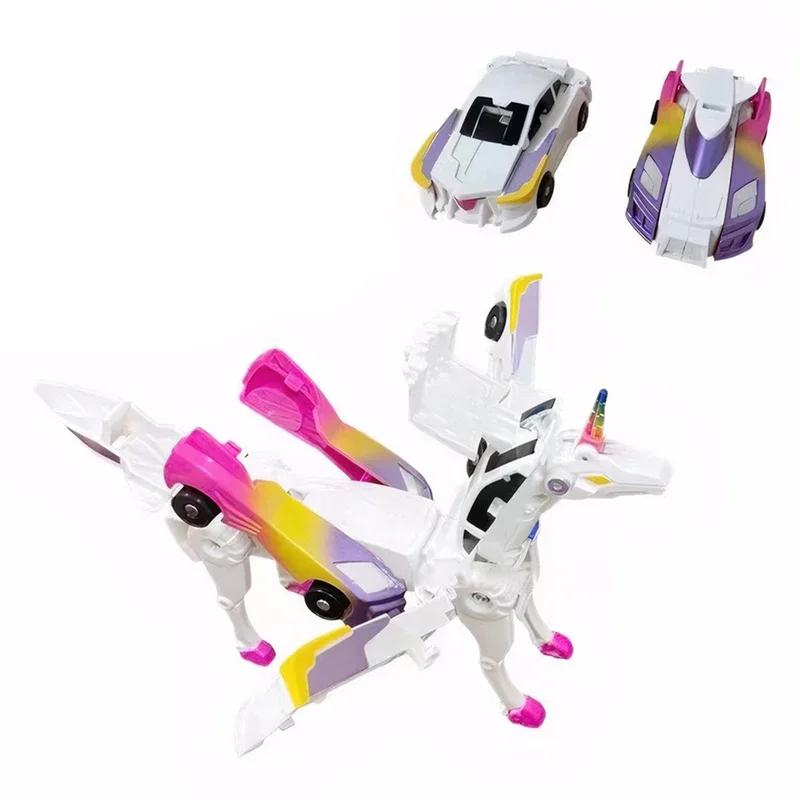 Voiture jouet licorne transformée ultime, Figurines de licorne, Pegasus, voiture à déformation d'impact magnétique pour enfants
