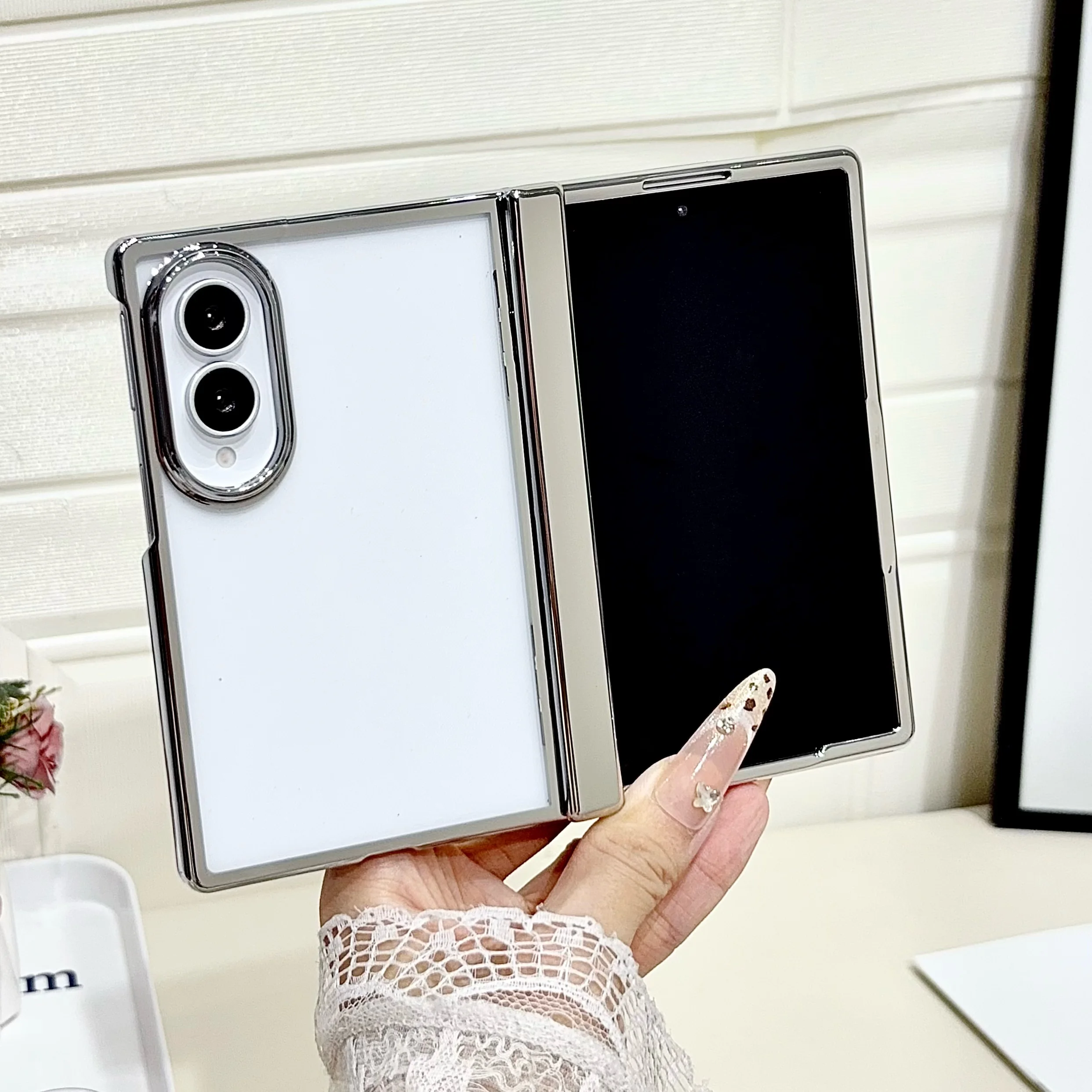 For Samsung Galaxy Z Fold 8 Fold8 Wide Electroplated Transparent Acrylic Shockproof Phone Case With Hinge Protective Cover