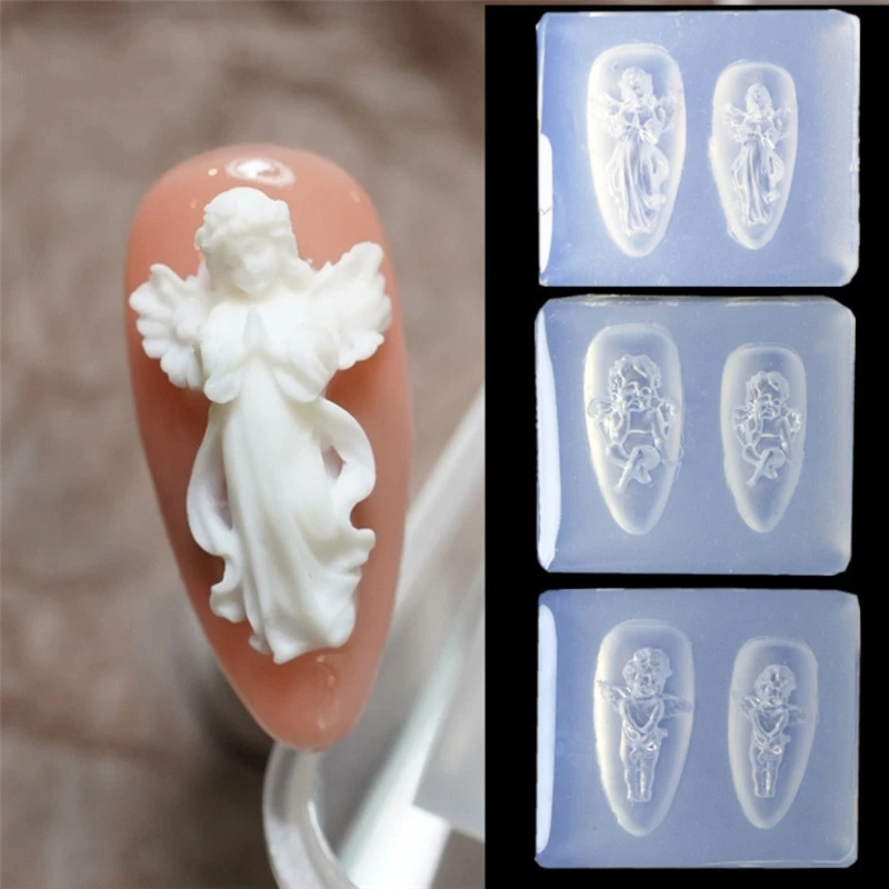 4Pcs 3D Little Angel Nail Art Decorations Epoxy Resin Mold Nail Ornaments Silicone Mould DIY Crafts Jewelry Casting Tools