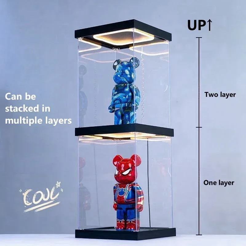 

Customized Clear Acrylic Display Box with Light LED Storage Box Action Figure Toy Organizer Display Cabinet Stackable Dust Cover